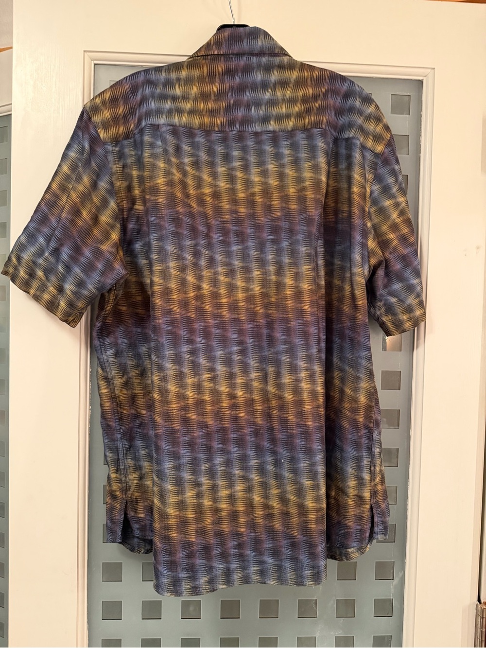 Jhane Barnes Short-Sleeve Button Shirt - Blue/Gold/Brown L - Picture 4 of 6